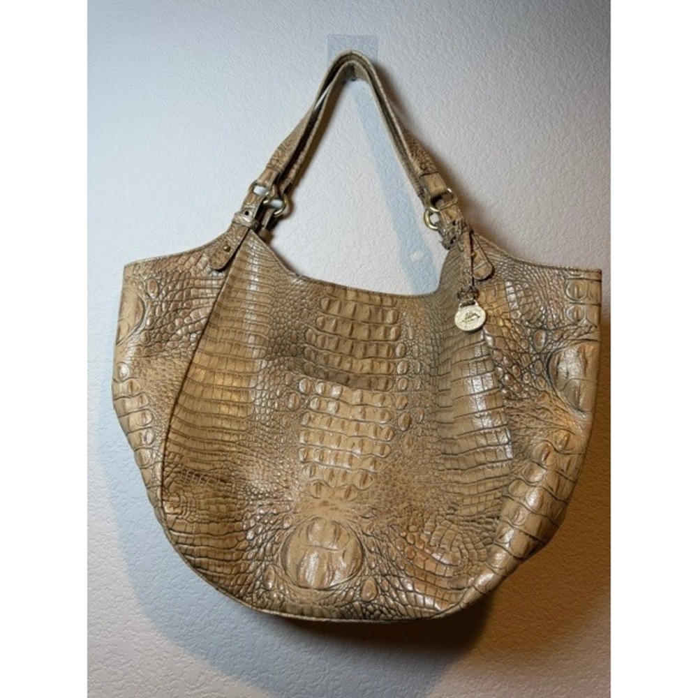 Brahmin Beige Jacqueline Pecan Melbourne Croc Embossed Leather Hobo Bag